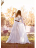 Ivory Lace Chiffon Pearl Buttons Back Classic Wedding Dress